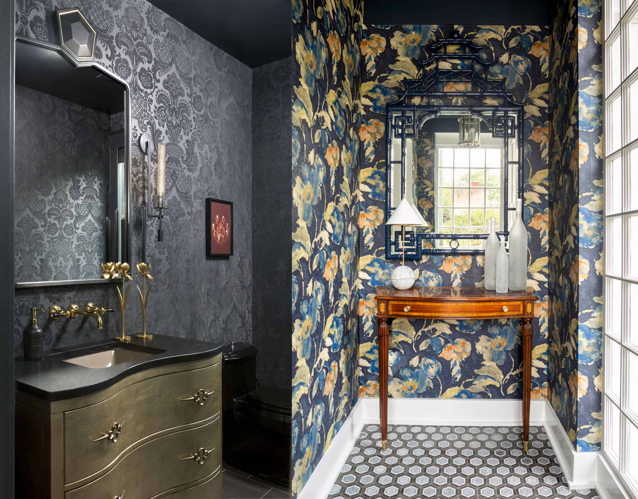 FAIRFAX Project Black Powder Room and GLENCOE Entry_Duet Design Group_Dark and Moody Spaces