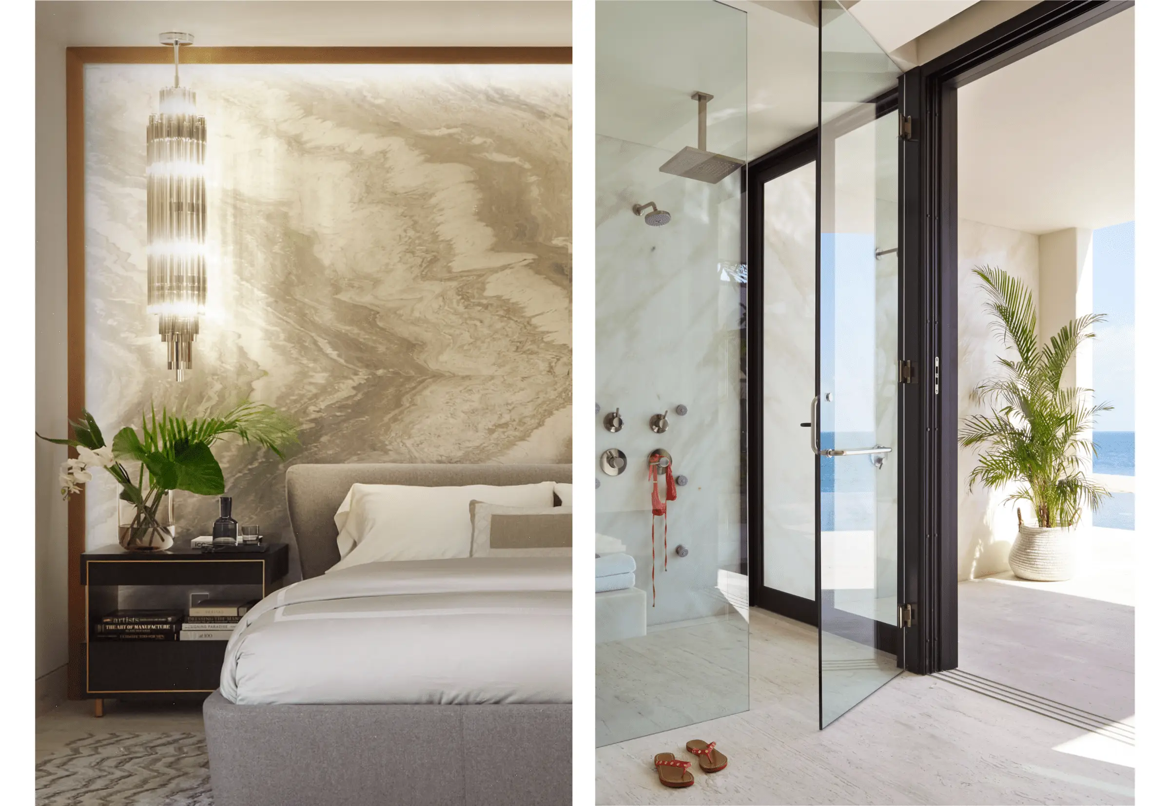 Modern bathroom with glass shower and indoor outdoor connection in a Colorado home